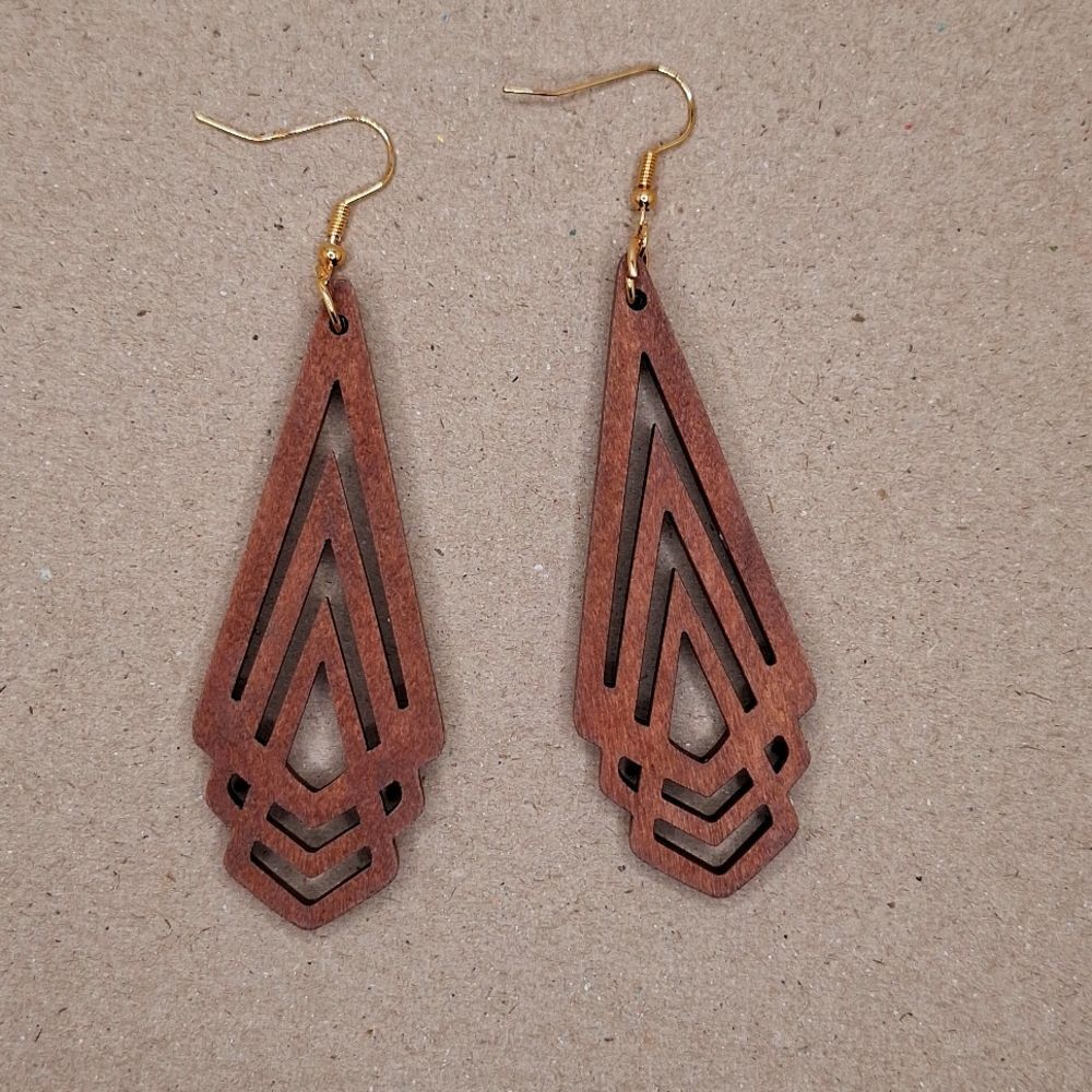 Brown abstract long drop earrings